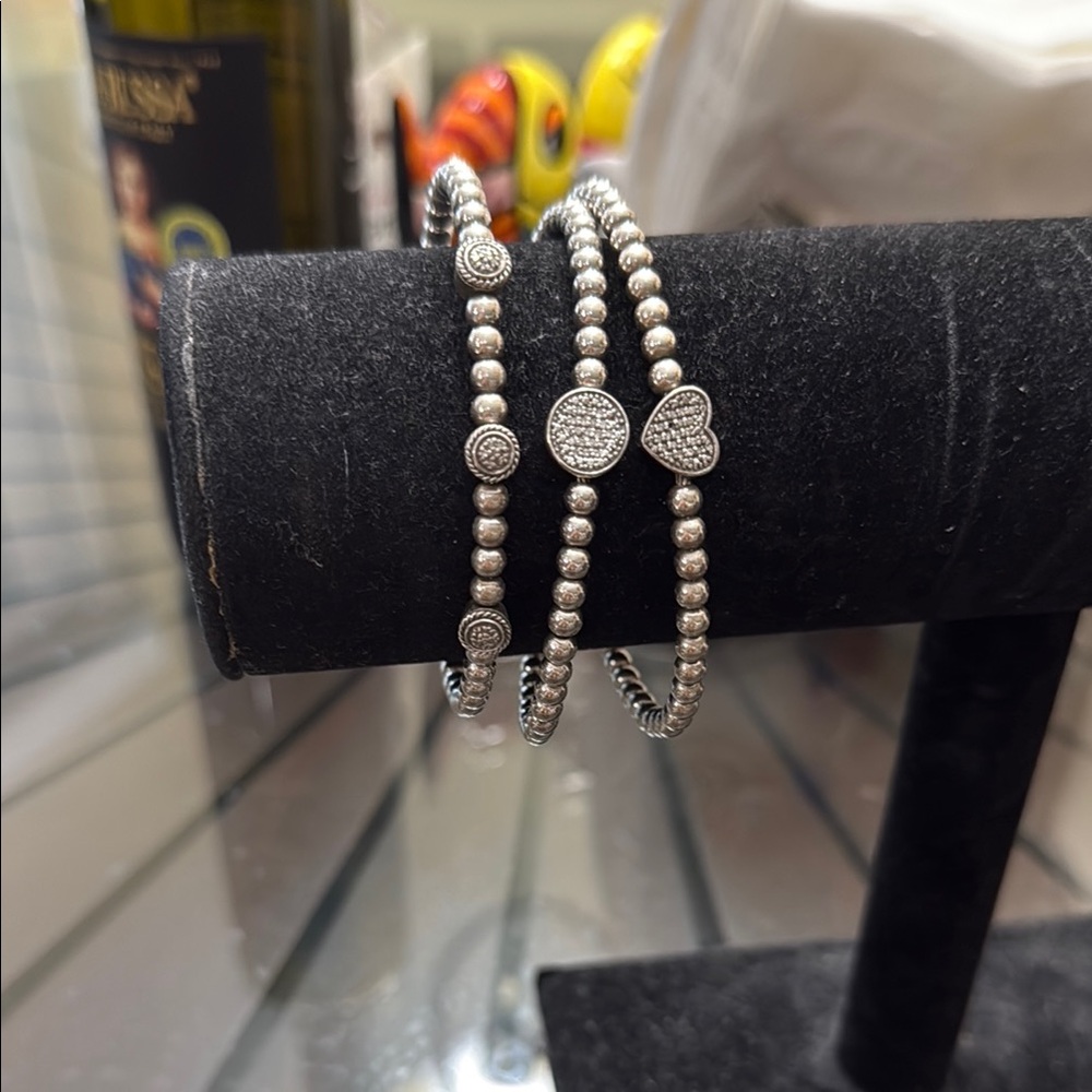 Elegant Silver Beaded Bracelet Set